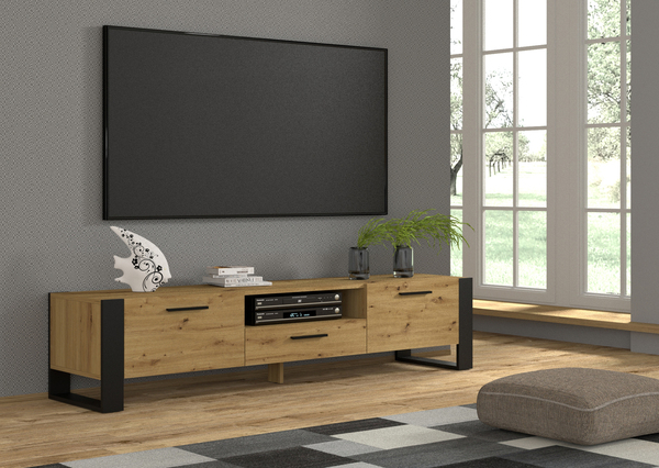 מזנון טלוויזיה בצבע אלון עם מסגרת שחורה NUKA 200