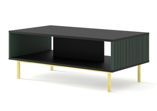 שולחן סלוני ירוק-שחור מעוצב בחריטה ורגליות מוזהבות RAVENNA A