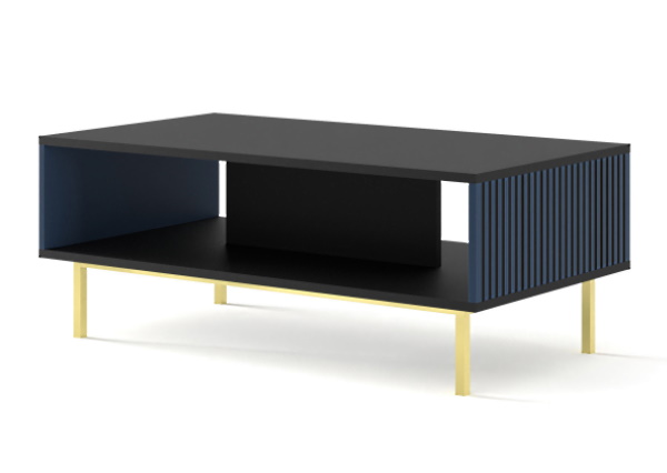 שולחן סלוני כחול-שחור מעוצב בחריטה ורגליות גבוהות RAVENNA A