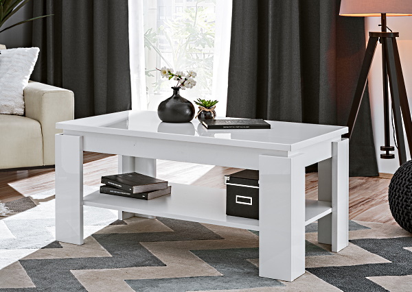 שולחן סלון לבן מבריק עם מדף LUNA