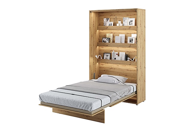 מיטה ברוחב 120 בצבע עץ עם מדפים ותאורה מתפקלת לארון BED CONCEPT 120