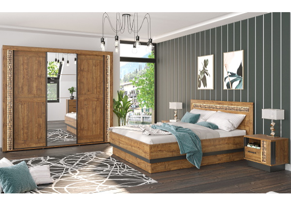 חדר שינה קומפלקט עם ארון שידה ומיטה זוגית DORIAN R05