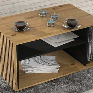 שולחן לסלון עם מדף פנימי ובעיצוב חריטת פסים אנכיים AURIS
