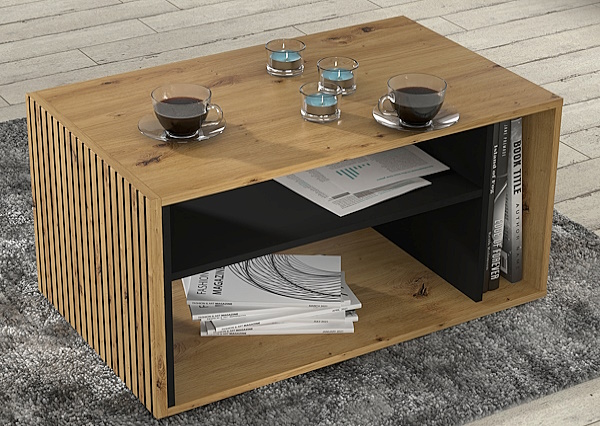 שולחן לסלון עם מדף פנימי ובעיצוב חריטת פסים אנכיים AURIS